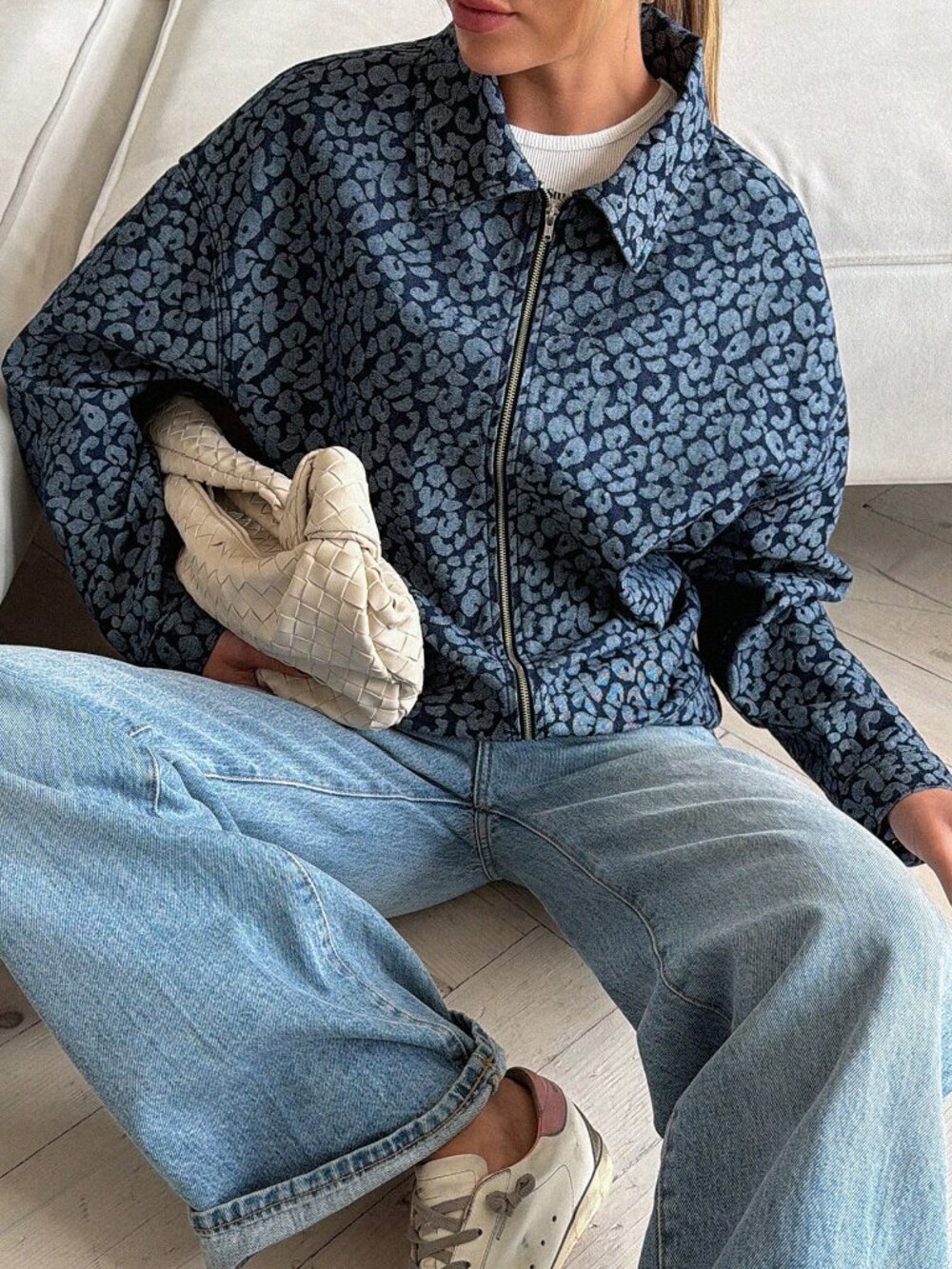 Blue Casual Women's Loose Streetwear Denim Jacket With Leopard Print - Picture 5 of 7